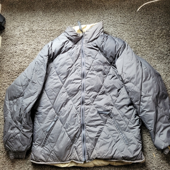 MOUNTAIN HORSE EQUESTRIAN Puffer Reversible Tan Gray Jacket Coat Woman's Large - Picture 11 of 13